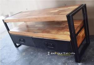 Mesa de televisión tv de madera reciclada vintage industrial