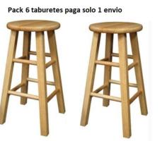 Pack de 6 taburetes altos de Barra, Bar, Cocina de Madera pino