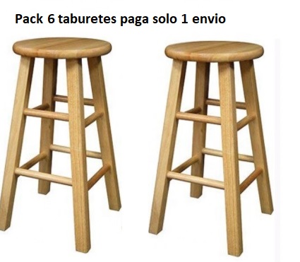 Pack de 6 taburetes altos de Barra, Bar, Cocina de Madera pino