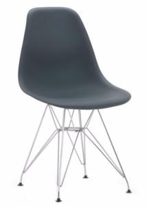 Silla de salón comedor. Silla gris con patas cromadas